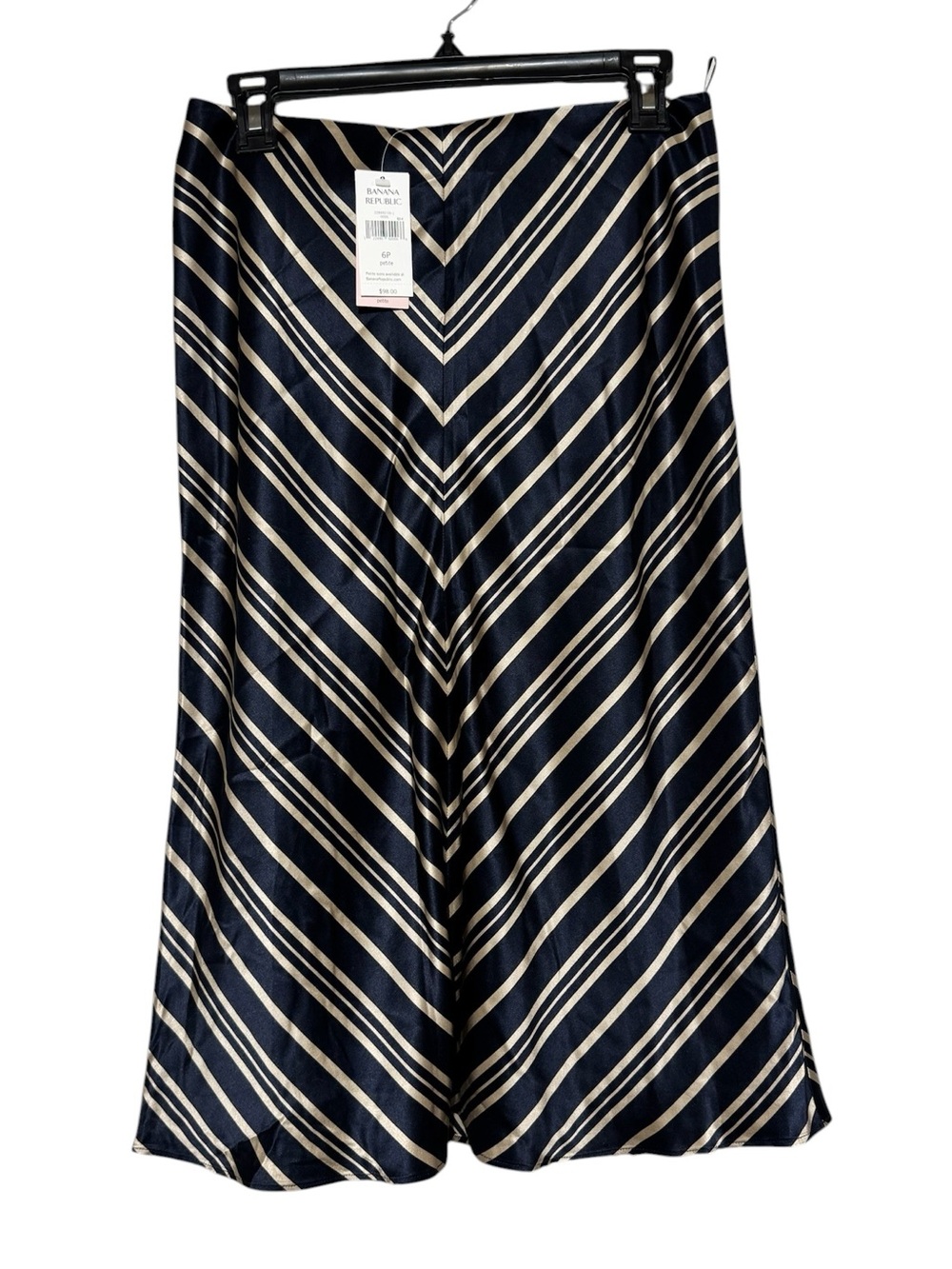 Banana Republic NWT Striped Satin Slip Skirt Size 6 A-line Modest Y2K Navy Blue